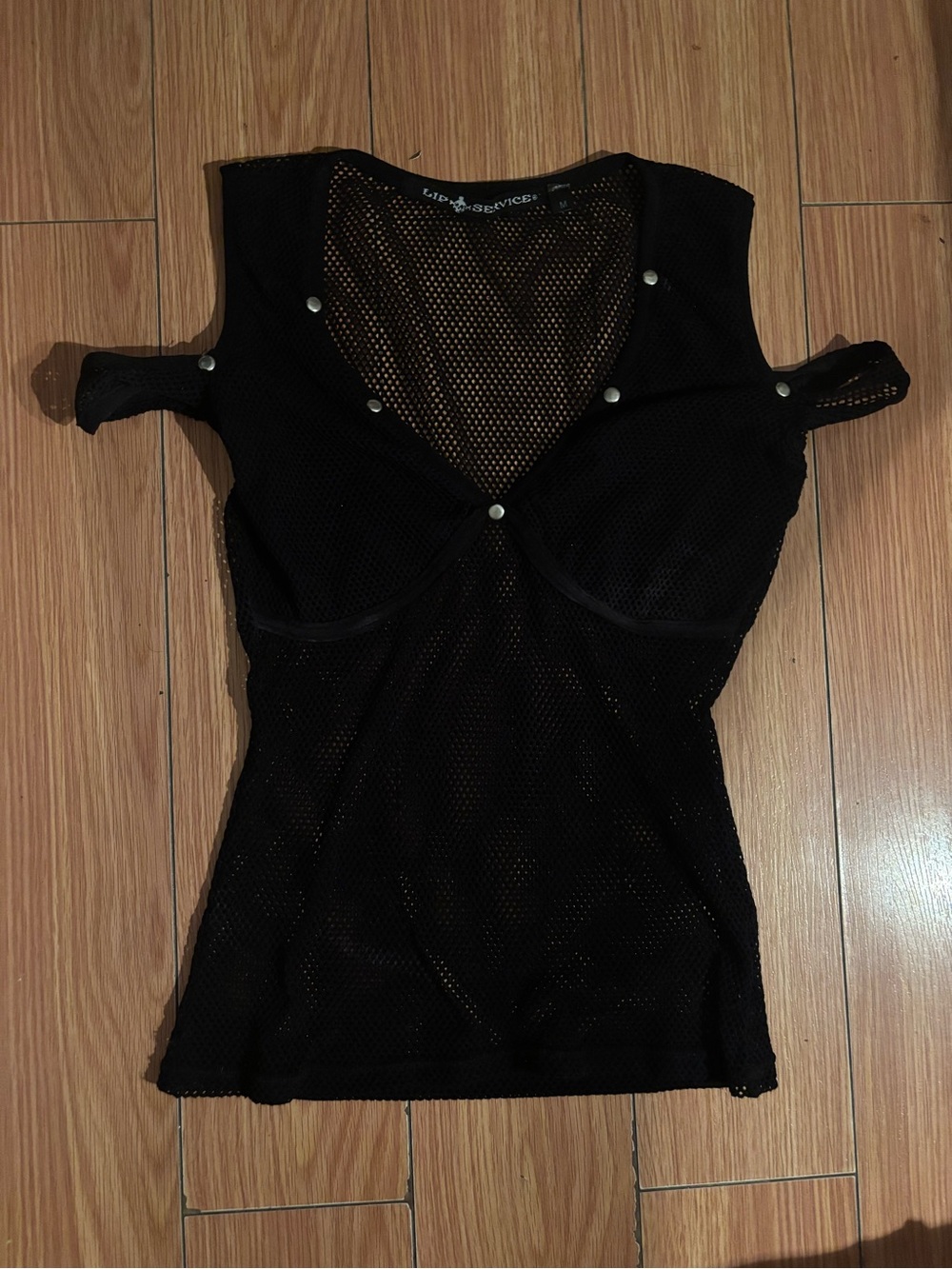 Lip Service Black Mesh Studded Cold-Shoulder Tank